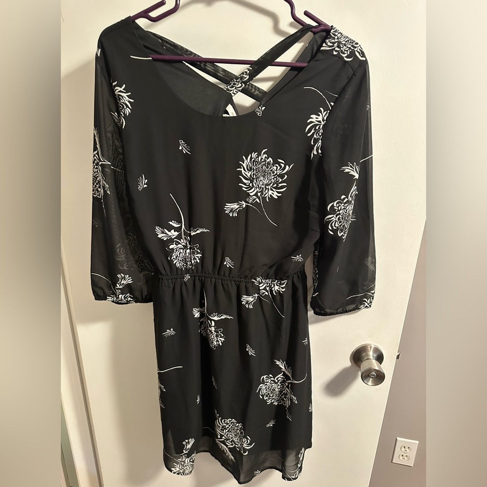Maurices Black and White Floral Long Sleeve Dress